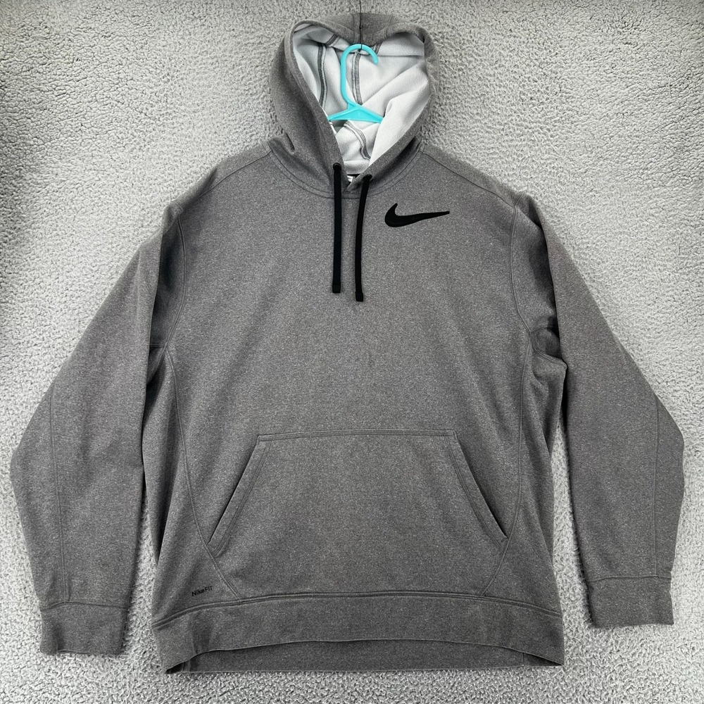 Vintage Y2k Nike Thermafit Gray Pullover Hoodie Mens XL Big Swoosh Fleece